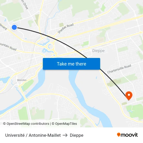 Université / Antonine-Maillet to Dieppe map
