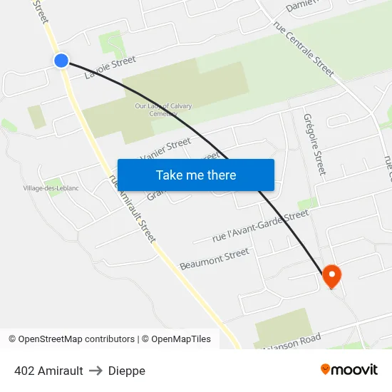 402 Amirault to Dieppe map