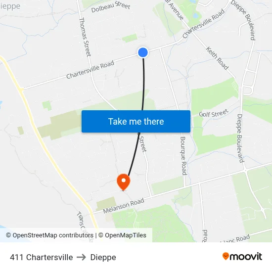 411 Chartersville to Dieppe map