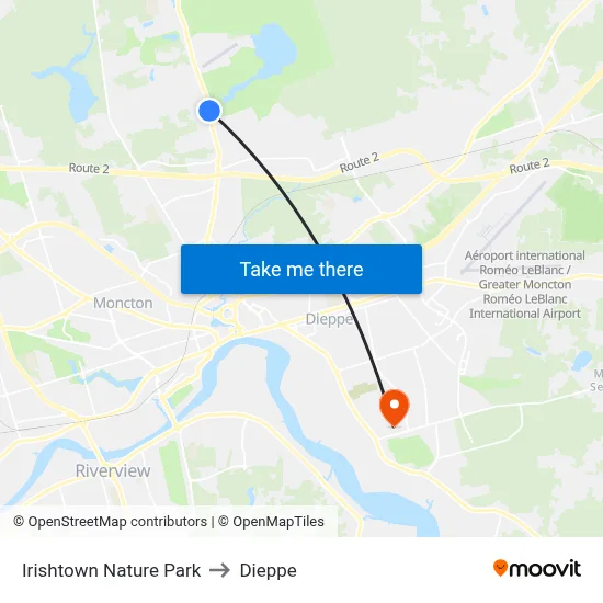 Irishtown Nature Park to Dieppe map