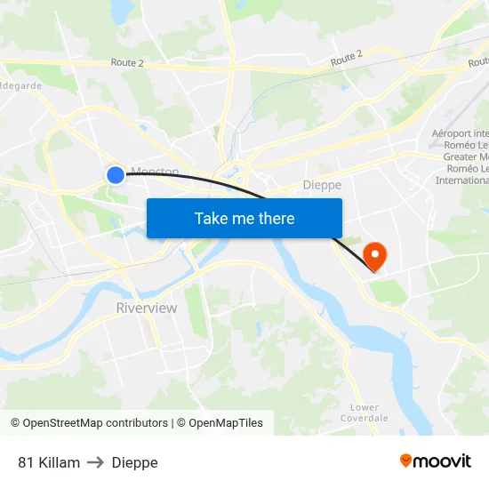 81 Killam to Dieppe map