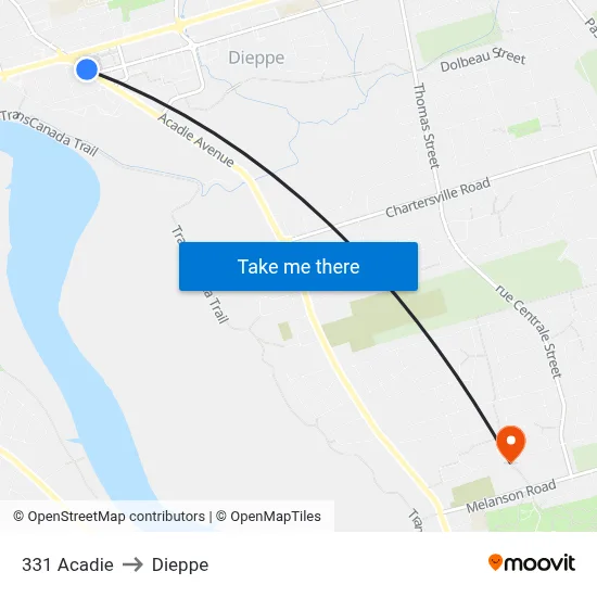 331 Acadie to Dieppe map