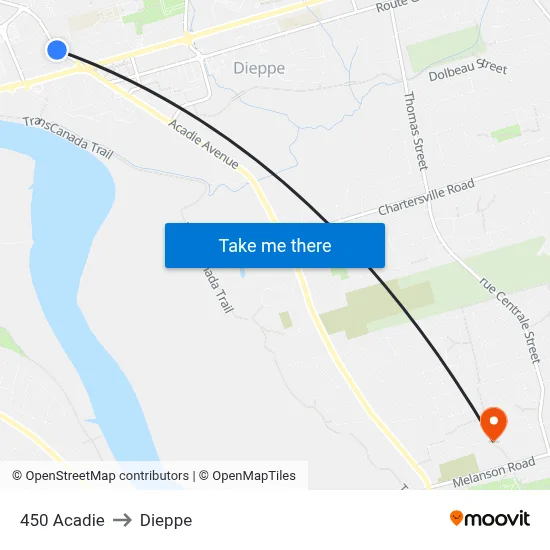 450 Acadie to Dieppe map