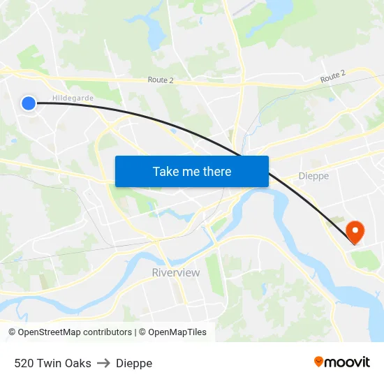 520 Twin Oaks to Dieppe map