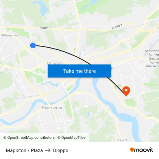 Mapleton / Plaza to Dieppe map