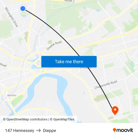 147 Hennessey to Dieppe map