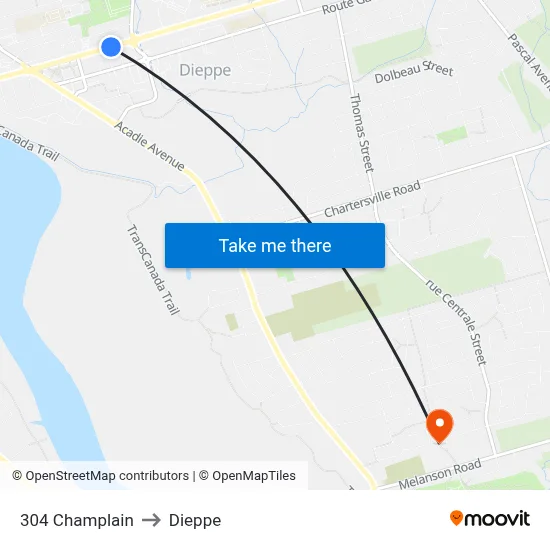 304 Champlain to Dieppe map