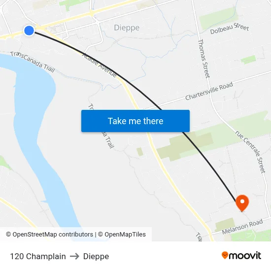 120 Champlain to Dieppe map