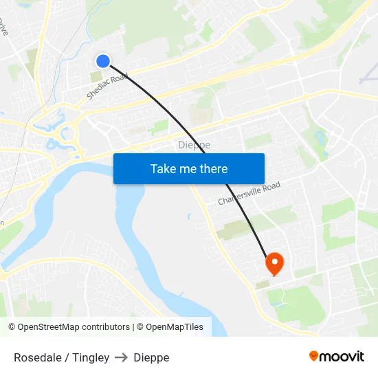 Rosedale / Tingley to Dieppe map