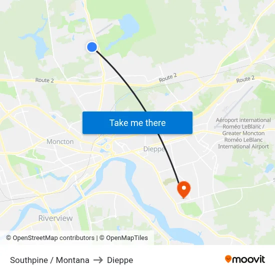 Southpine / Montana to Dieppe map