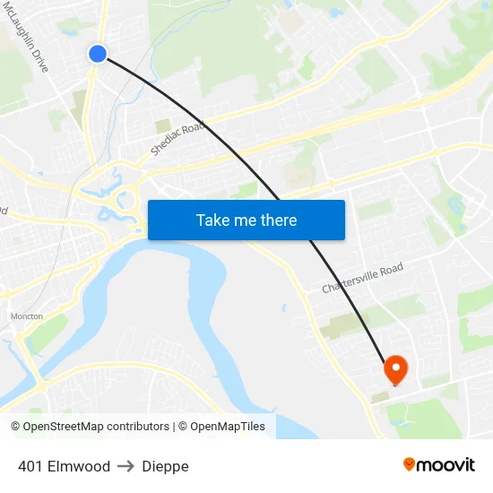 401 Elmwood to Dieppe map