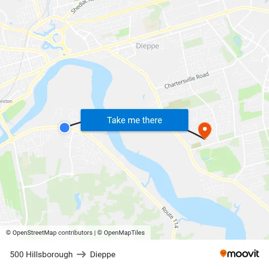 500 Hillsborough to Dieppe map