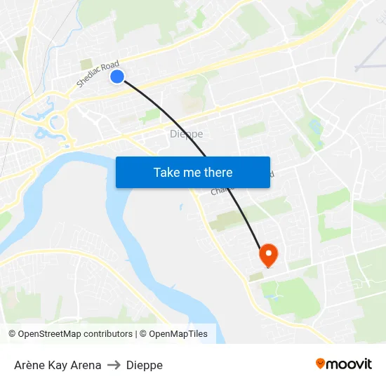 Arène Kay Arena to Dieppe map