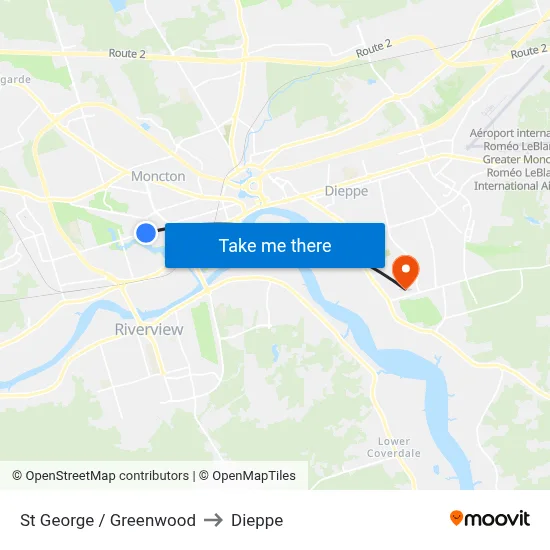 St George / Greenwood to Dieppe map