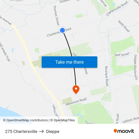 275 Chartersville to Dieppe map