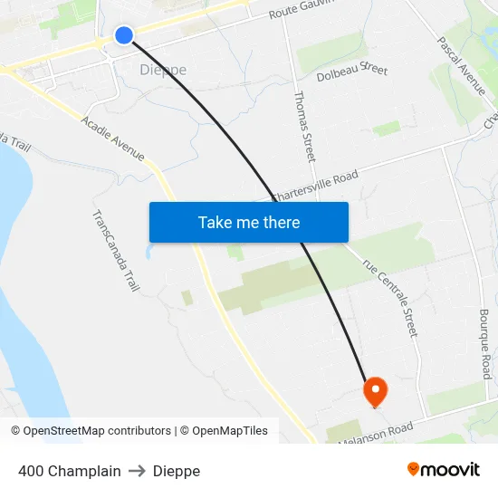 400 Champlain to Dieppe map