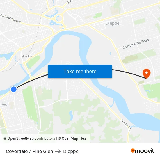 Coverdale / Pine Glen to Dieppe map