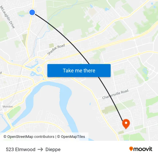 523 Elmwood to Dieppe map
