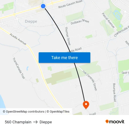 560 Champlain to Dieppe map