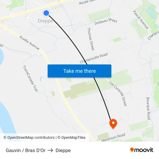 Gauvin / Bras D'Or to Dieppe map