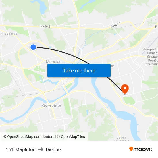 161 Mapleton to Dieppe map