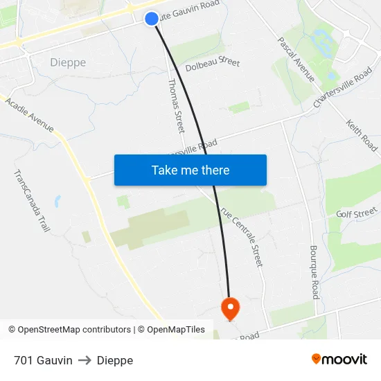 701 Gauvin to Dieppe map