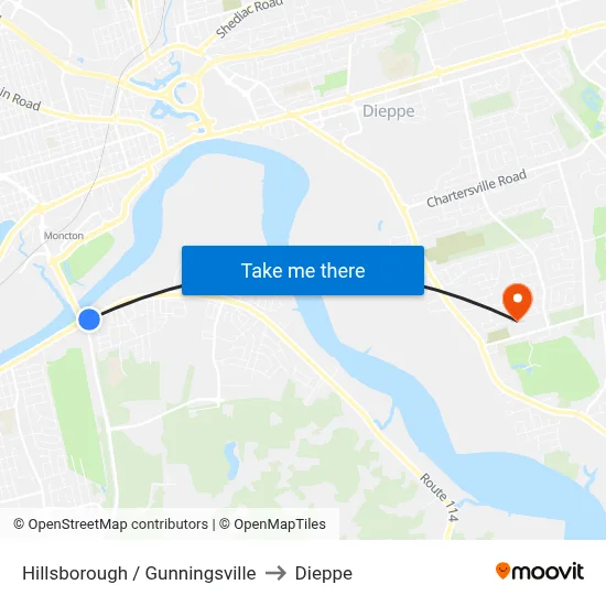 Hillsborough / Gunningsville to Dieppe map