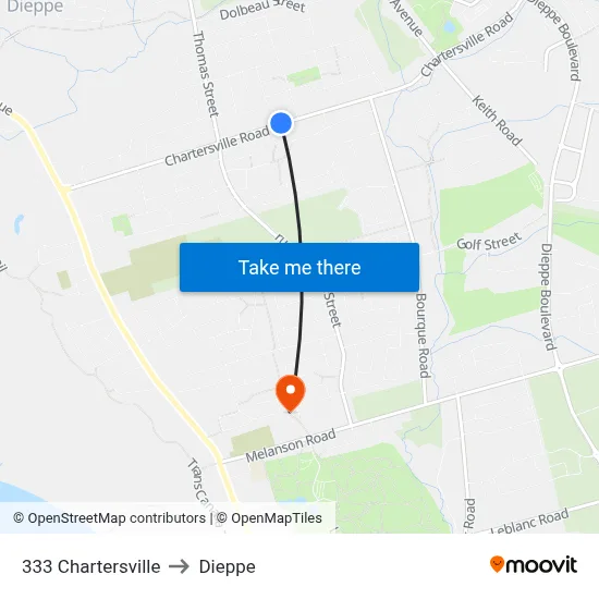 333 Chartersville to Dieppe map