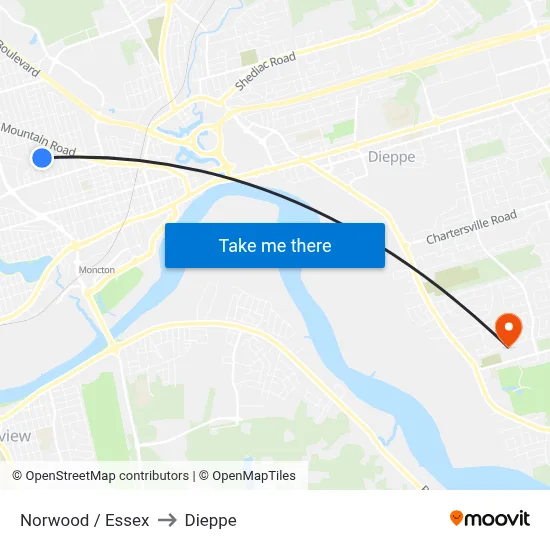 Norwood / Essex to Dieppe map
