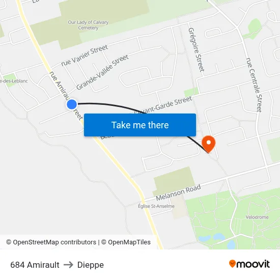 684 Amirault to Dieppe map