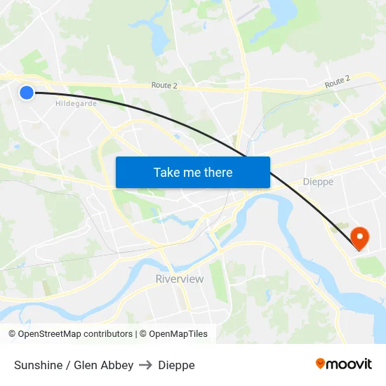 Sunshine / Glen Abbey to Dieppe map