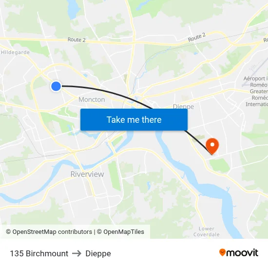 135 Birchmount to Dieppe map