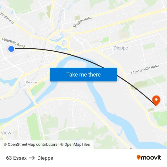 63 Essex to Dieppe map