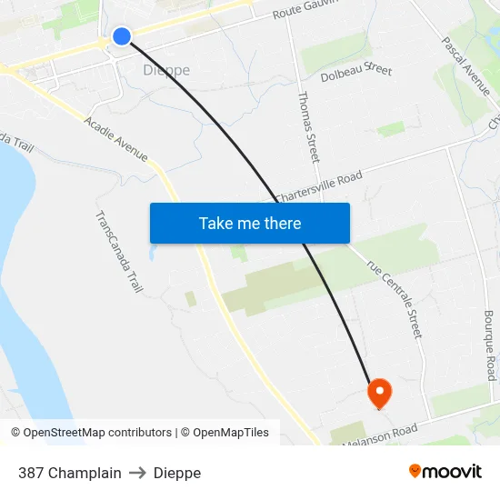 387 Champlain to Dieppe map