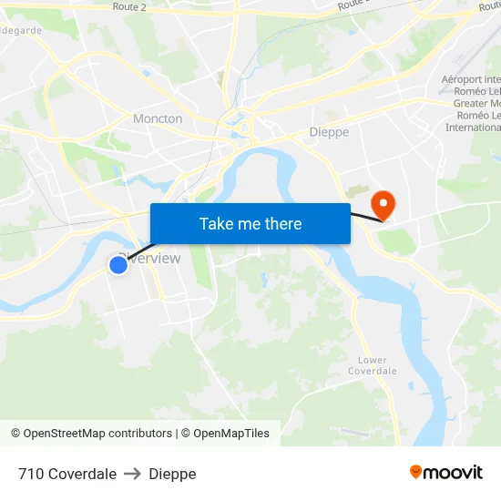 710 Coverdale to Dieppe map