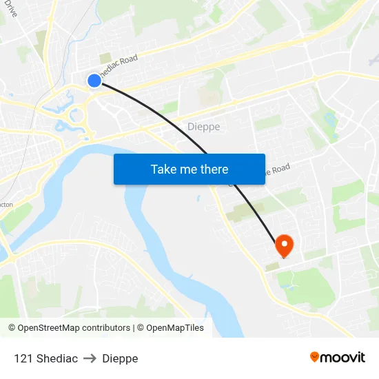 121 Shediac to Dieppe map