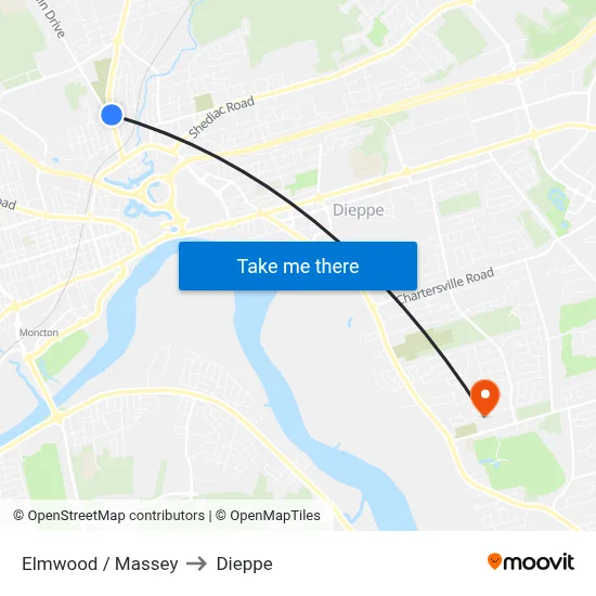 Elmwood / Massey to Dieppe map