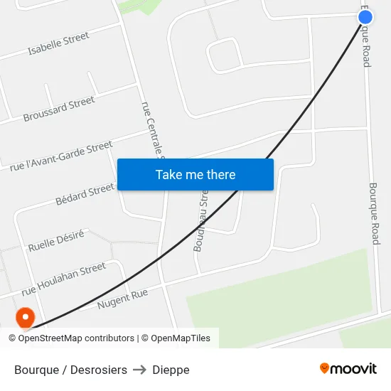 Bourque / Desrosiers to Dieppe map