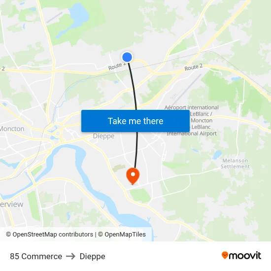 85 Commerce to Dieppe map