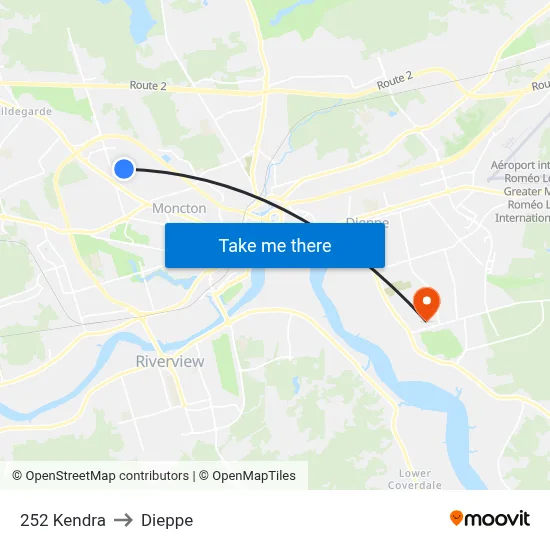 252 Kendra to Dieppe map