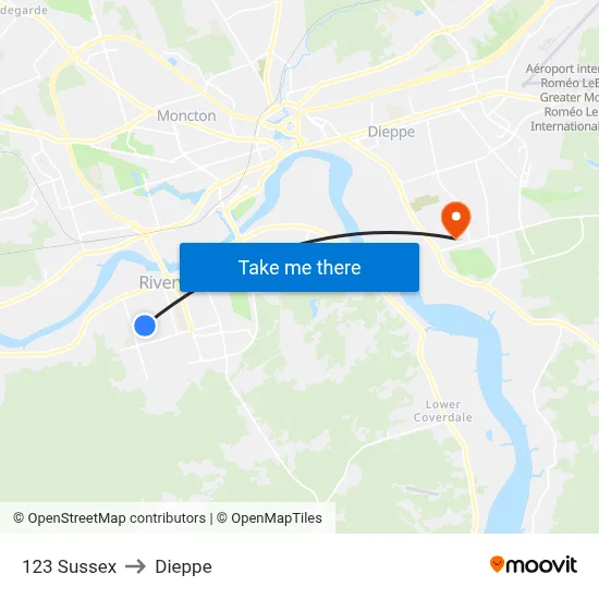 123 Sussex to Dieppe map