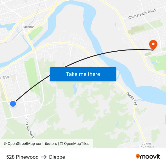 528 Pinewood to Dieppe map