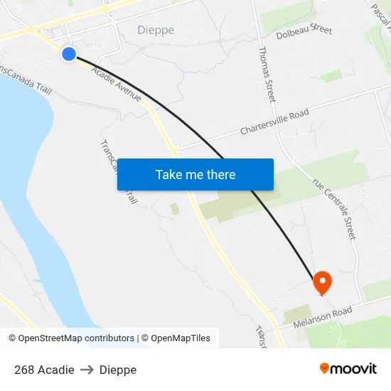 268 Acadie to Dieppe map