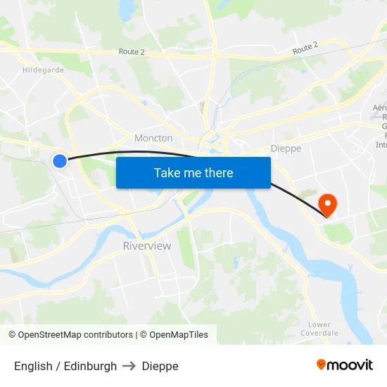 English / Edinburgh to Dieppe map