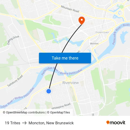 19 Trites to Moncton, New Brunswick map