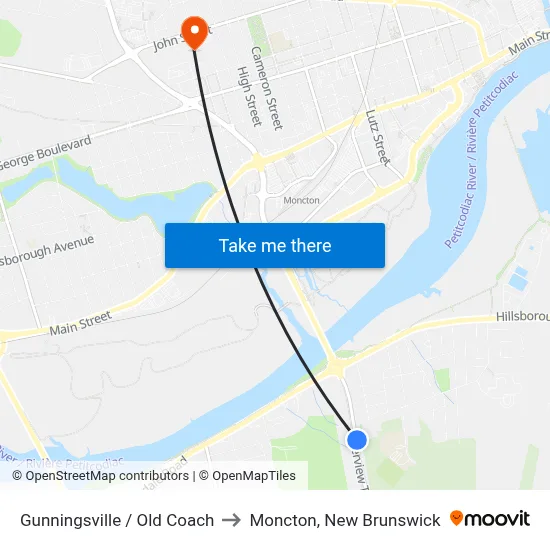 Gunningsville / Old Coach to Moncton, New Brunswick map