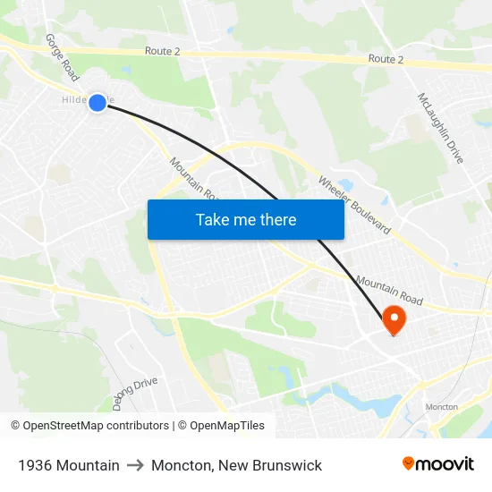 1936 Mountain to Moncton, New Brunswick map