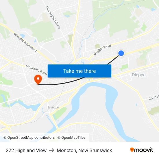 222 Highland View to Moncton, New Brunswick map