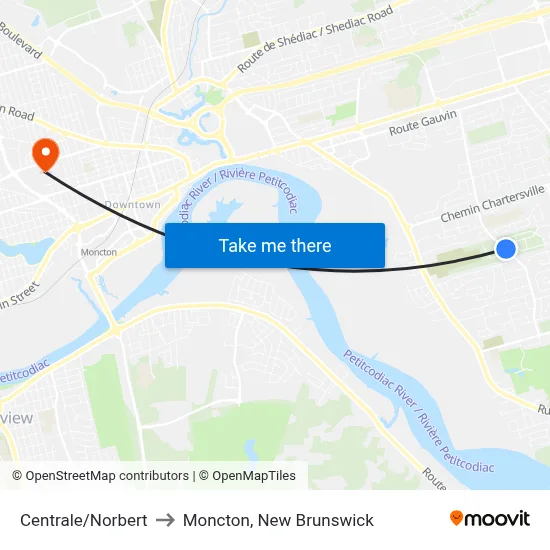 Centrale/Norbert to Moncton, New Brunswick map