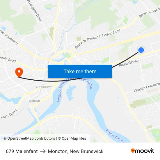 679 Malenfant to Moncton, New Brunswick map